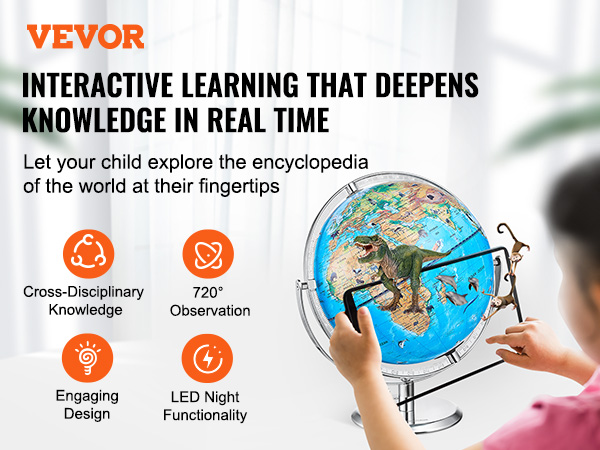 VEVOR educational globe with interactive features, 720° observation, engaging design, and led night functionality.