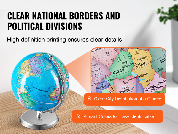 colorful world map with VEVOR globe showcasing clear borders and city distribution.