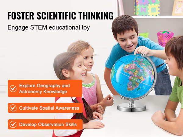 children exploring the VEVOR rotating world globe to foster scientific thinking and stem skills.