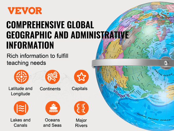 VEVOR illuminated globe with detailed geographic and administrative information for educational use.