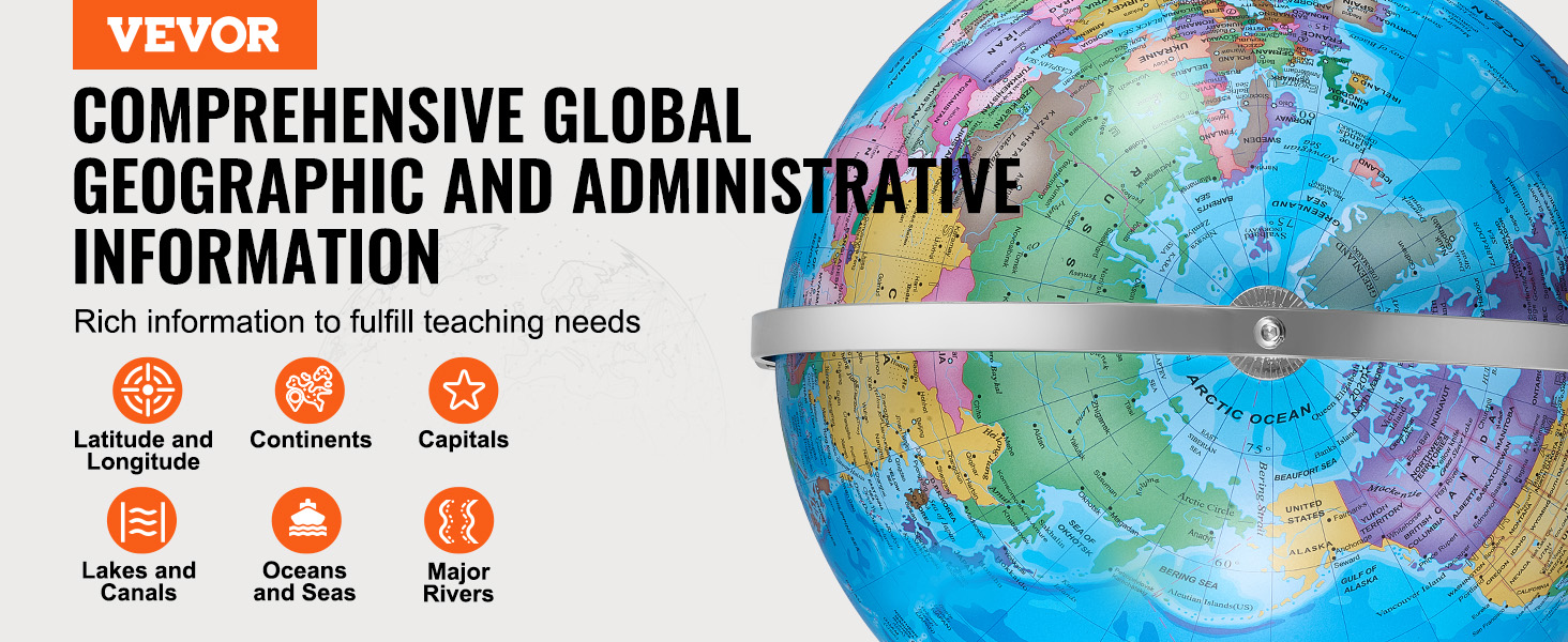 VEVOR illuminated globe with detailed geographic and administrative information for educational use.