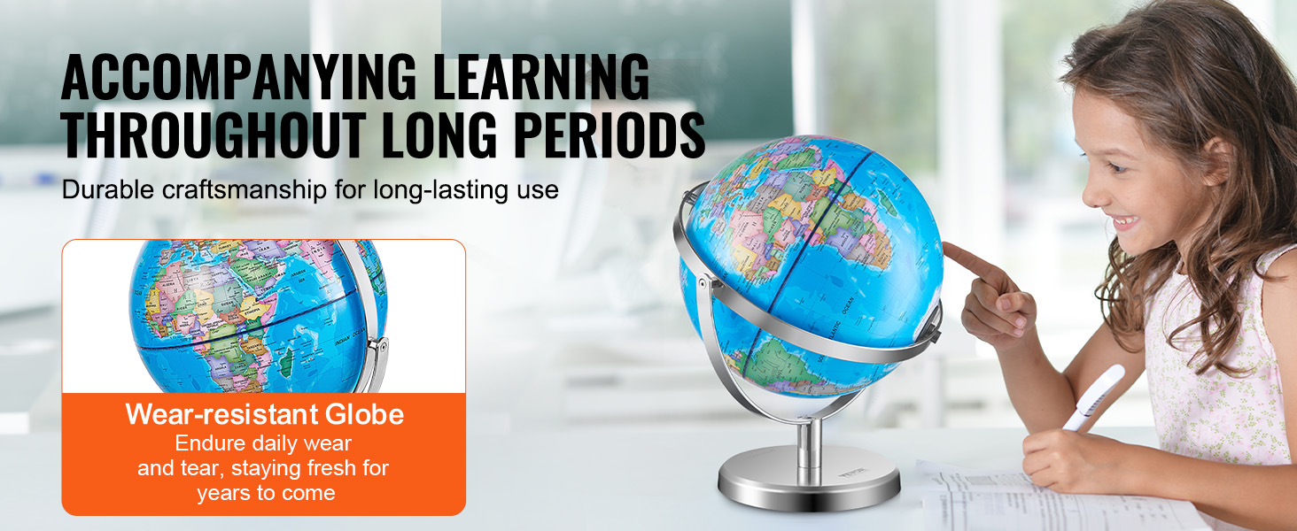 VEVOR illuminated globe: durable, wear-resistant, ideal for long periods of learning and studying.