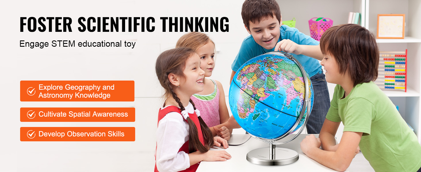 children learning geography with VEVOR illuminated globe, exploring stem concepts in a classroom setting.