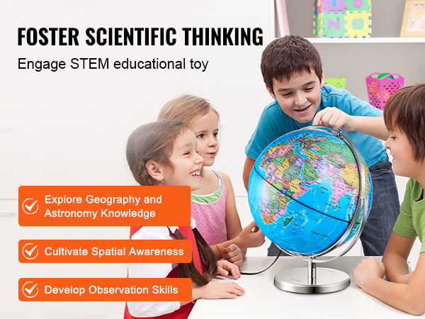 children exploring a VEVOR illuminated world globe to foster scientific thinking and spatial awareness.