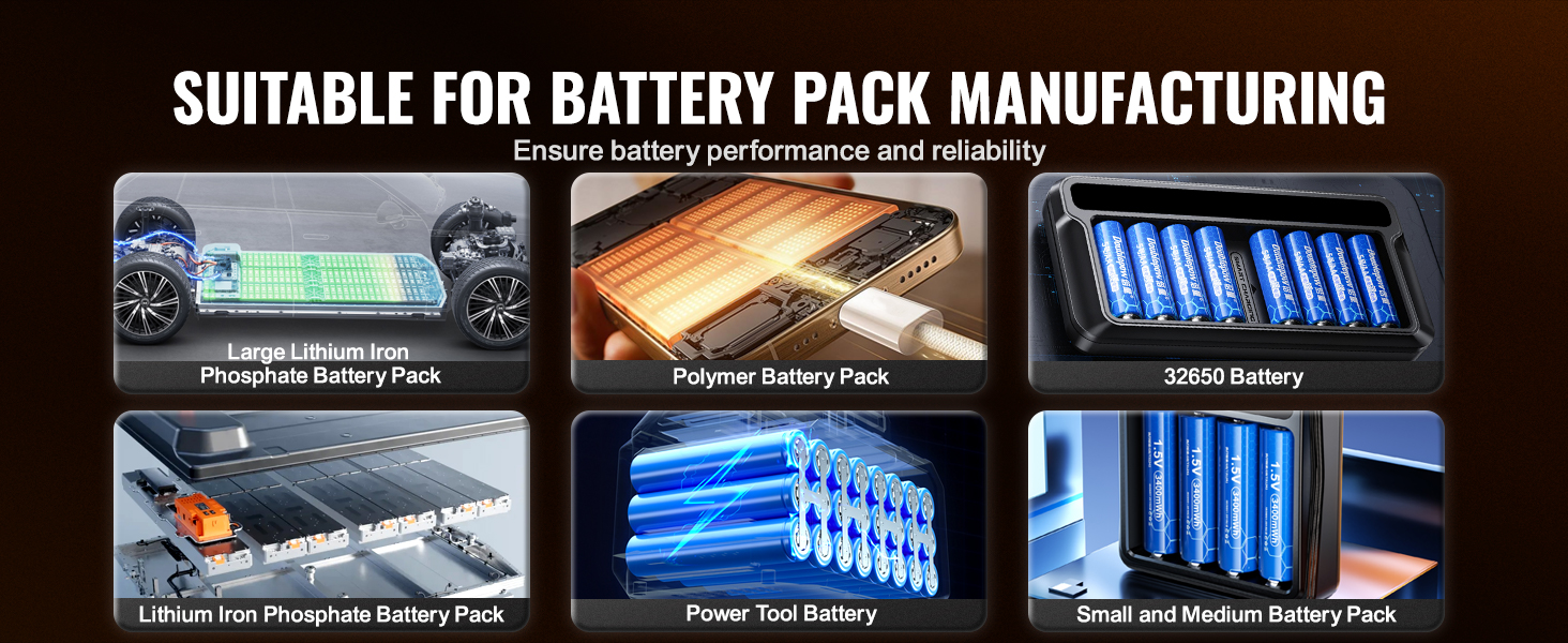 VEVOR battery spot welder for lithium iron phosphate, polymer, and power tool battery packs.