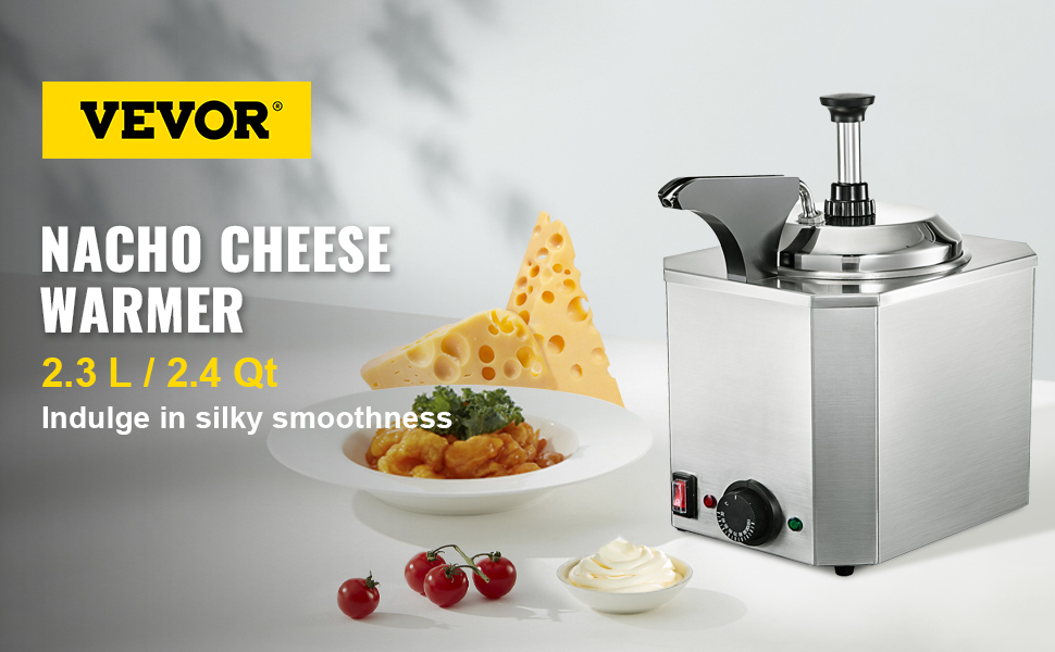 VEVOR siera dozators ar nachos, siera ķīli un ķiršu tomātiem.