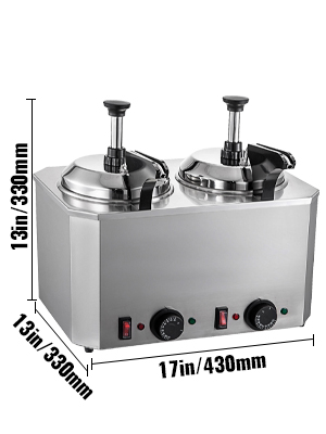 VEVOR cheese warmer with dual dispensers, stainless steel, 17in/430mm wide.