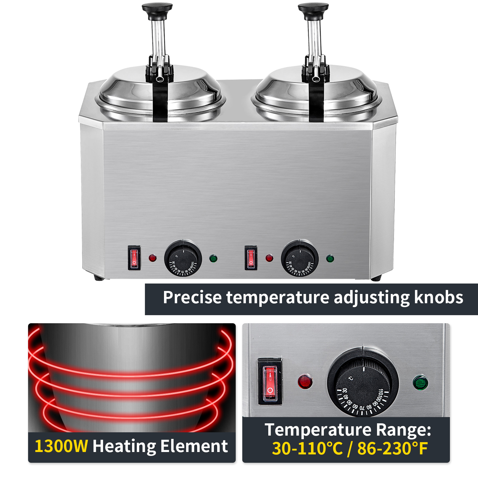 VEVOR cheese warmer with precise temperature knobs and 1300w heating element.