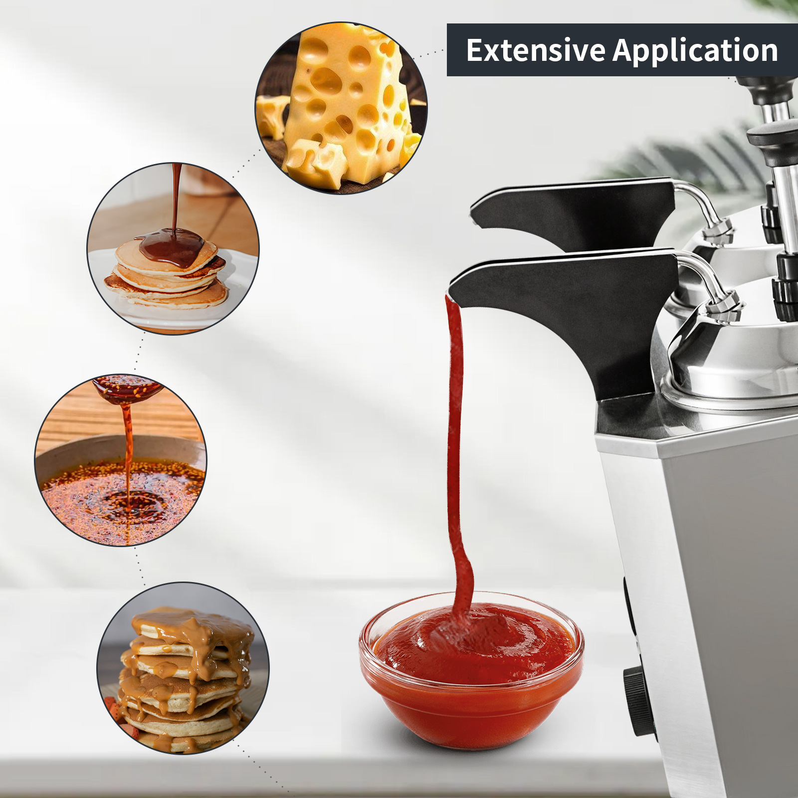 VEVOR cheese warmer with extensive application for pancakes, nachos, and sauces.