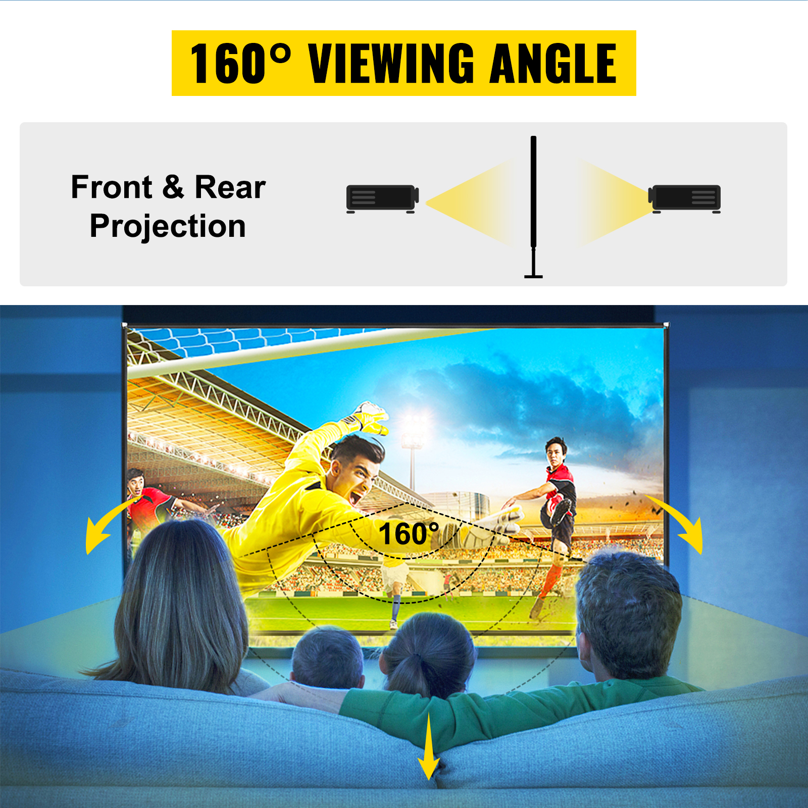 VEVOR projector screen with 160° viewing angle for front and rear projection.
