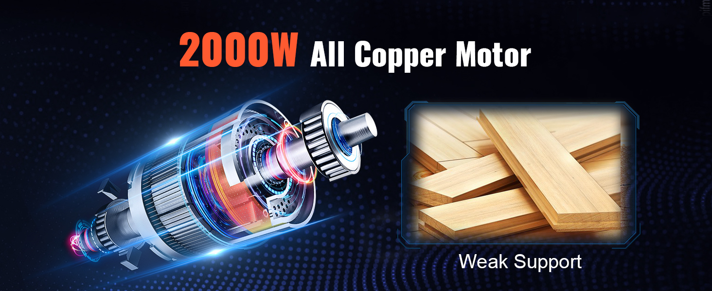 2000w visi-varis variklio ir medinėmis lentomis VEVOR storis obliumi ant tamsesnio fono tekstūra.