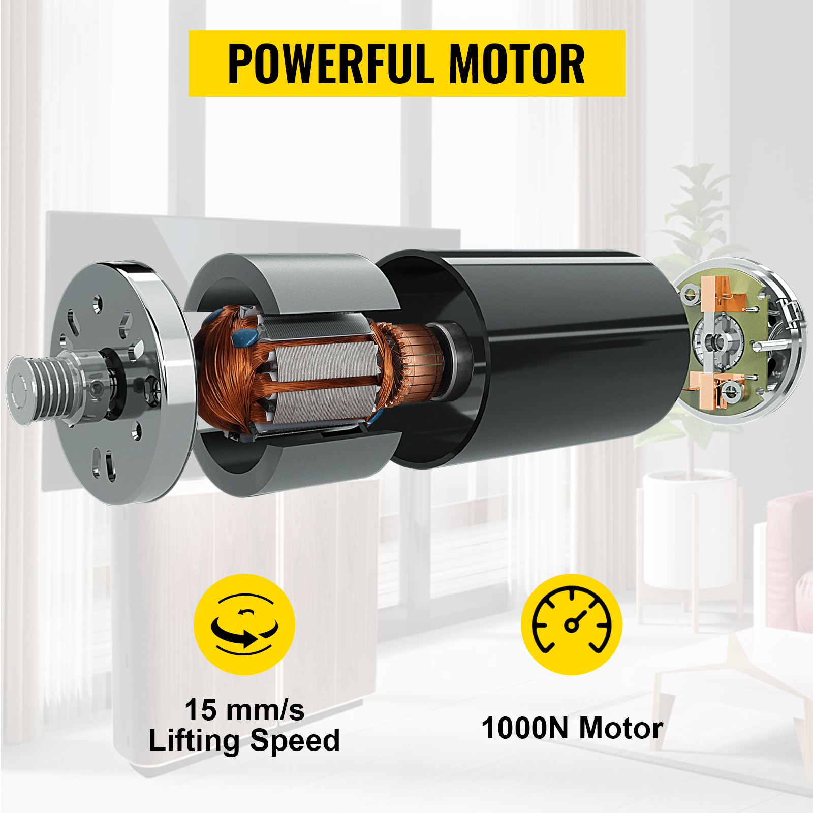VEVOR motorized tv lift motor with 15 mm/s lifting speed and 1000n power.