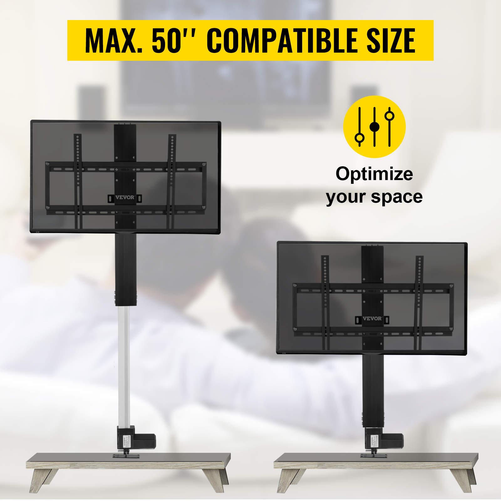 VEVOR motorized tv lift for up to 50'' screens, optimizing your space.