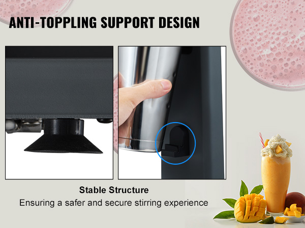 VEVOR milkshake maker with anti-toppling support design showcasing stable structure and delicious milkshake.