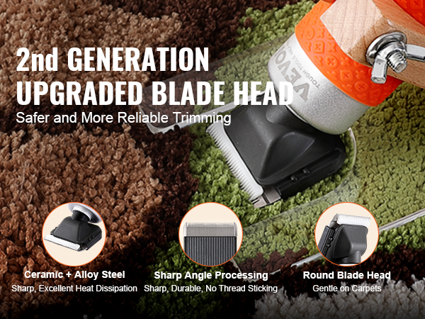2nd generation VEVOR carpet trimmer with upgraded blade head, sharp angle processing, ceramic steel.