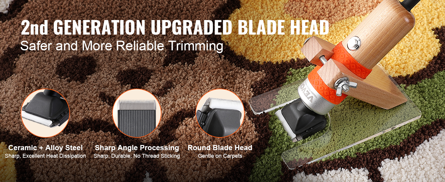 2nd generation VEVOR carpet trimmer with upgraded blade head, sharp angle processing, ceramic steel.