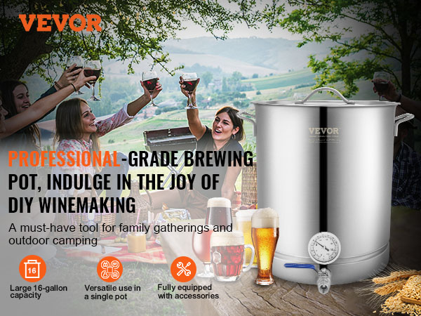 VEVOR brewing kettle in outdoor setting, perfect for family gatherings and diy winemaking.