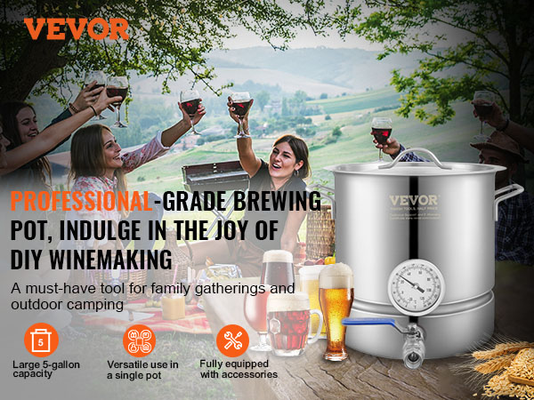 VEVOR brewing kettle with professional-grade quality for diy winemaking, ideal for family gatherings.