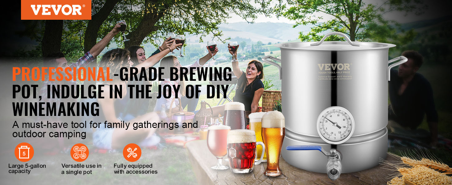 VEVOR brewing kettle with professional-grade quality for diy winemaking, ideal for family gatherings.