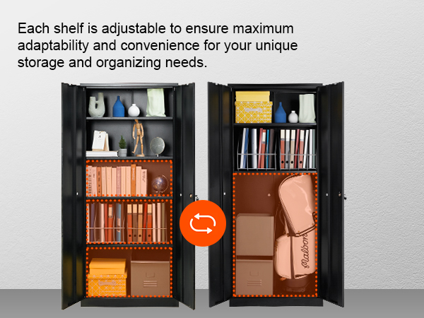 VEVOR metal storage cabinet showcasing adjustable shelves for versatile organizing solutions.