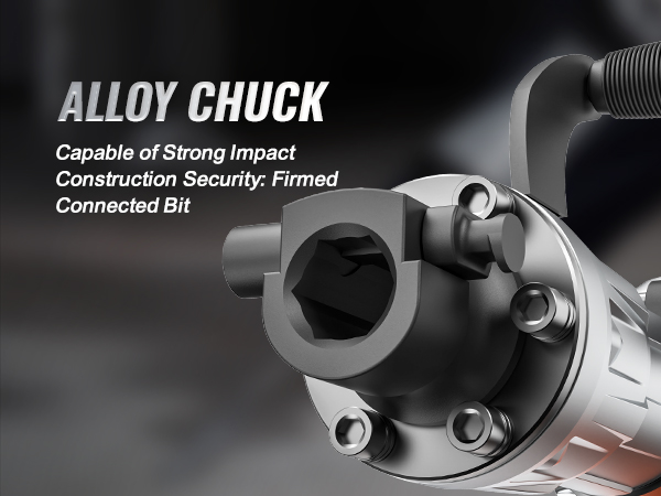 VEVOR demolition jack hammer alloy chuck showcasing strong impact capability and firm connected bit.