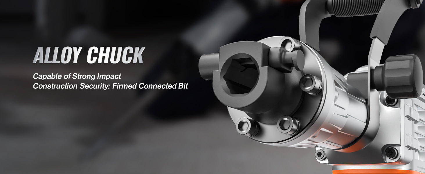 VEVOR demolition jack hammer alloy chuck showcasing strong impact capability and firm connected bit.