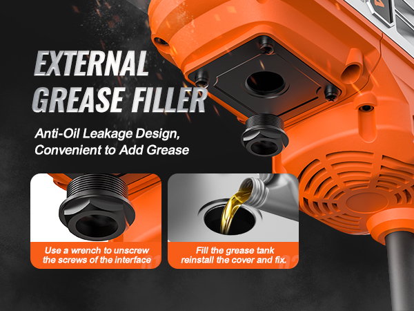VEVOR demolition jack hammer external grease filler, anti-oil leakage design for easy maintenance.
