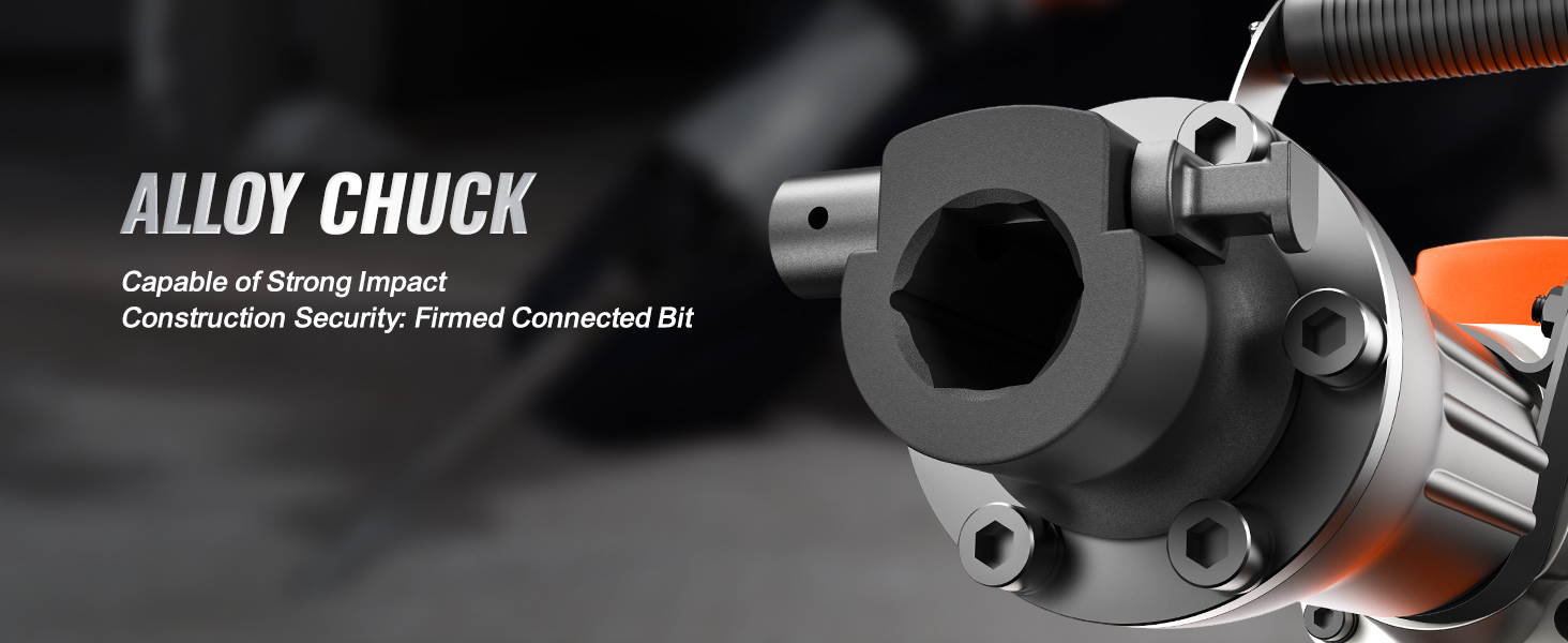 VEVOR demolition jack hammer with alloy chuck for strong impact and secure bit connection.