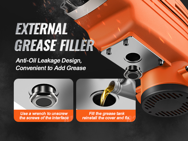external grease filler for VEVOR demolition jack hammer with anti-oil leakage design, easy to add grease.
