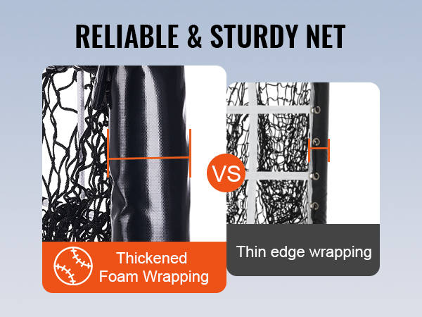 VEVOR baseball training net with 60-ply pe netting and thickened foam wrapping for reliability.