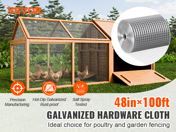 VEVOR galvanized hardware cloth for poultry and garden fencing, 48in x 100ft.