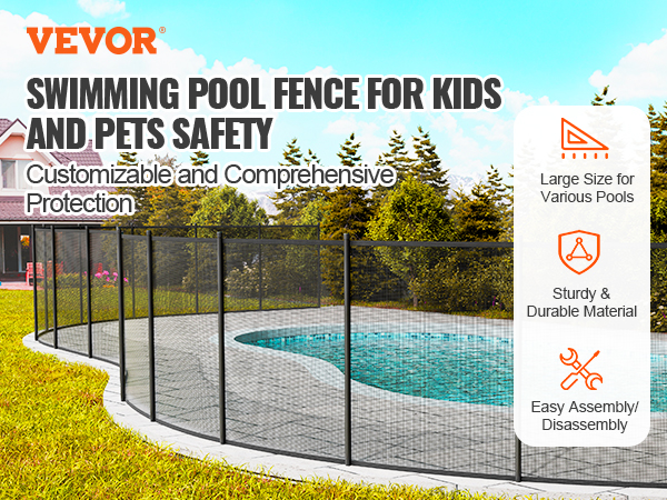 VEVOR pool fence around a backyard pool, offering customizable and comprehensive protection for kids and pets.
