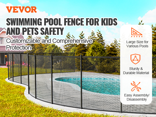 VEVOR pool fence around a backyard pool, ensuring safety for kids and pets with easy assembly.