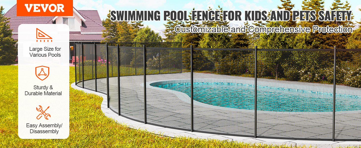 VEVOR pool fence around a backyard pool, ensuring safety for kids and pets with easy assembly.