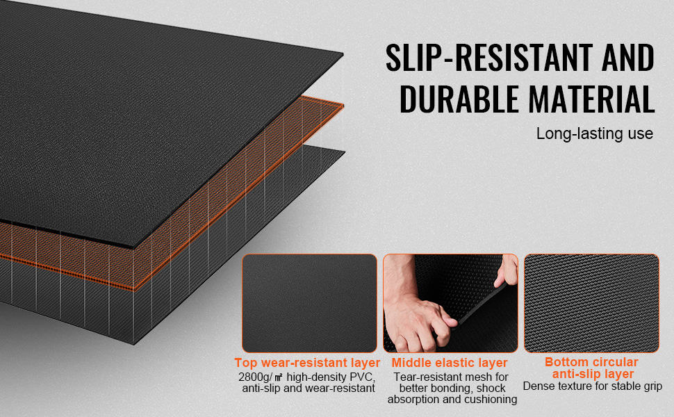VEVOR exercise mat with slip-resistant layers, dense texture, and high-density pvc for long-lasting use.