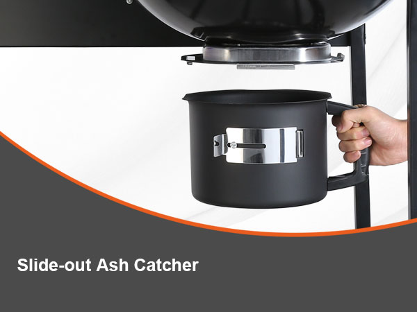 slide-out ash catcher feature of VEVOR charcoal grill in use, showcasing easy clean-up.