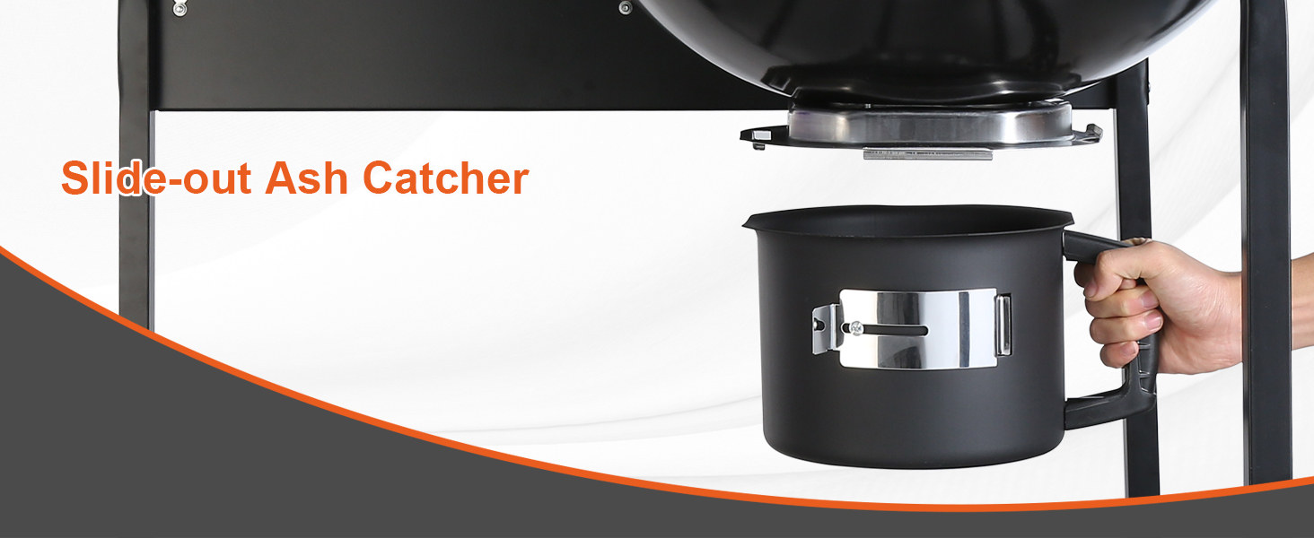 slide-out ash catcher feature of VEVOR charcoal grill in use, showcasing easy clean-up.