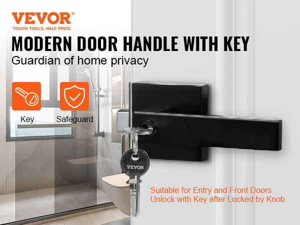 VEVOR entry lever door handle, modern design with key for home privacy and security.