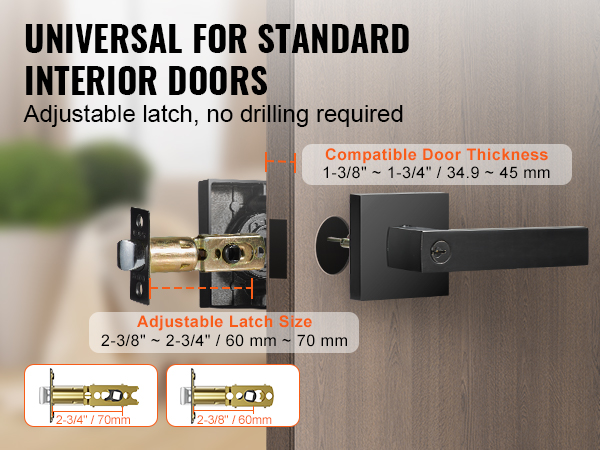 VEVOR entry lever door handle with adjustable latch, fitting standard interior doors, no drilling required.