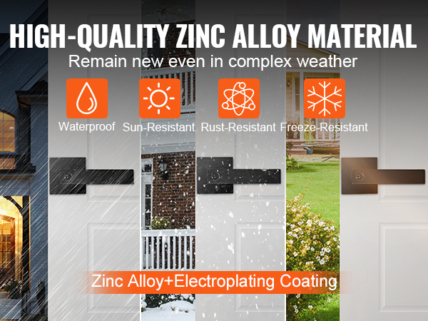 high-quality zinc alloy doors featuring waterproof, sun-resistant, rust-resistant, freeze-resistant VEVOR entry lever door handle.