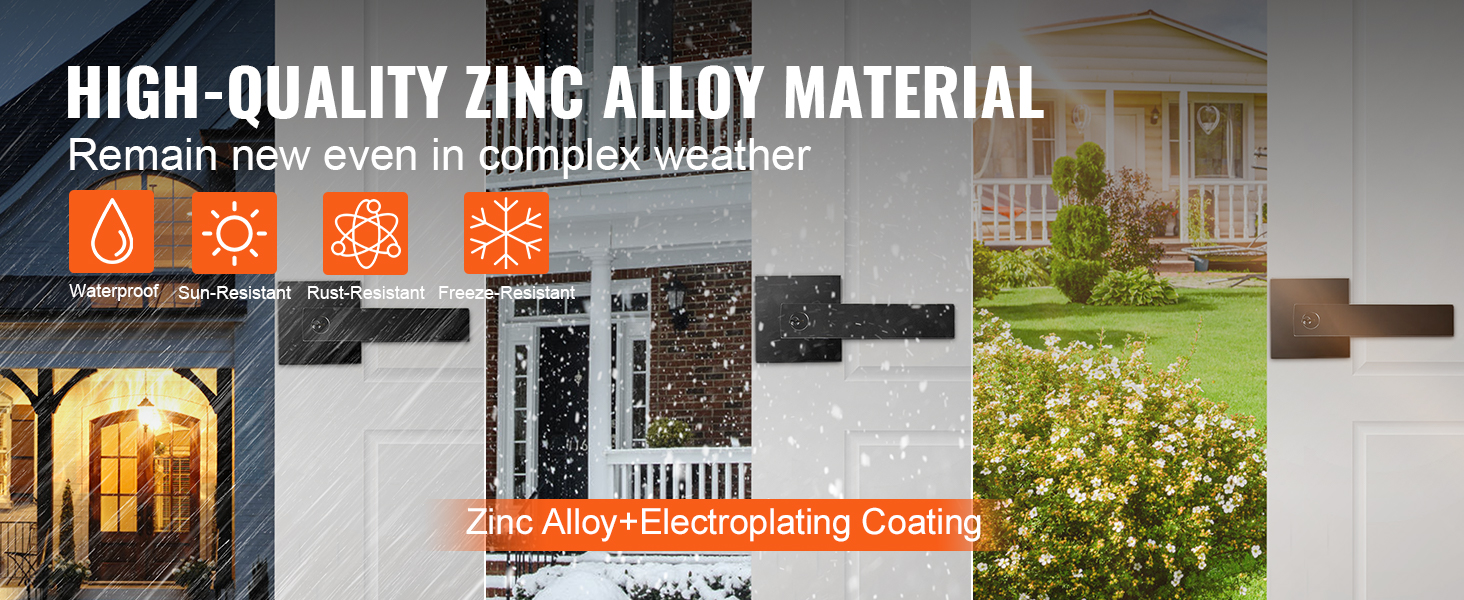 high-quality zinc alloy doors featuring waterproof, sun-resistant, rust-resistant, freeze-resistant VEVOR entry lever door handle.