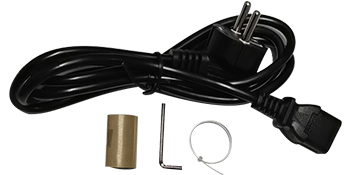 VEVOR chamber vacuum sealer accessories: black power cord, hex key, ring, and tube.