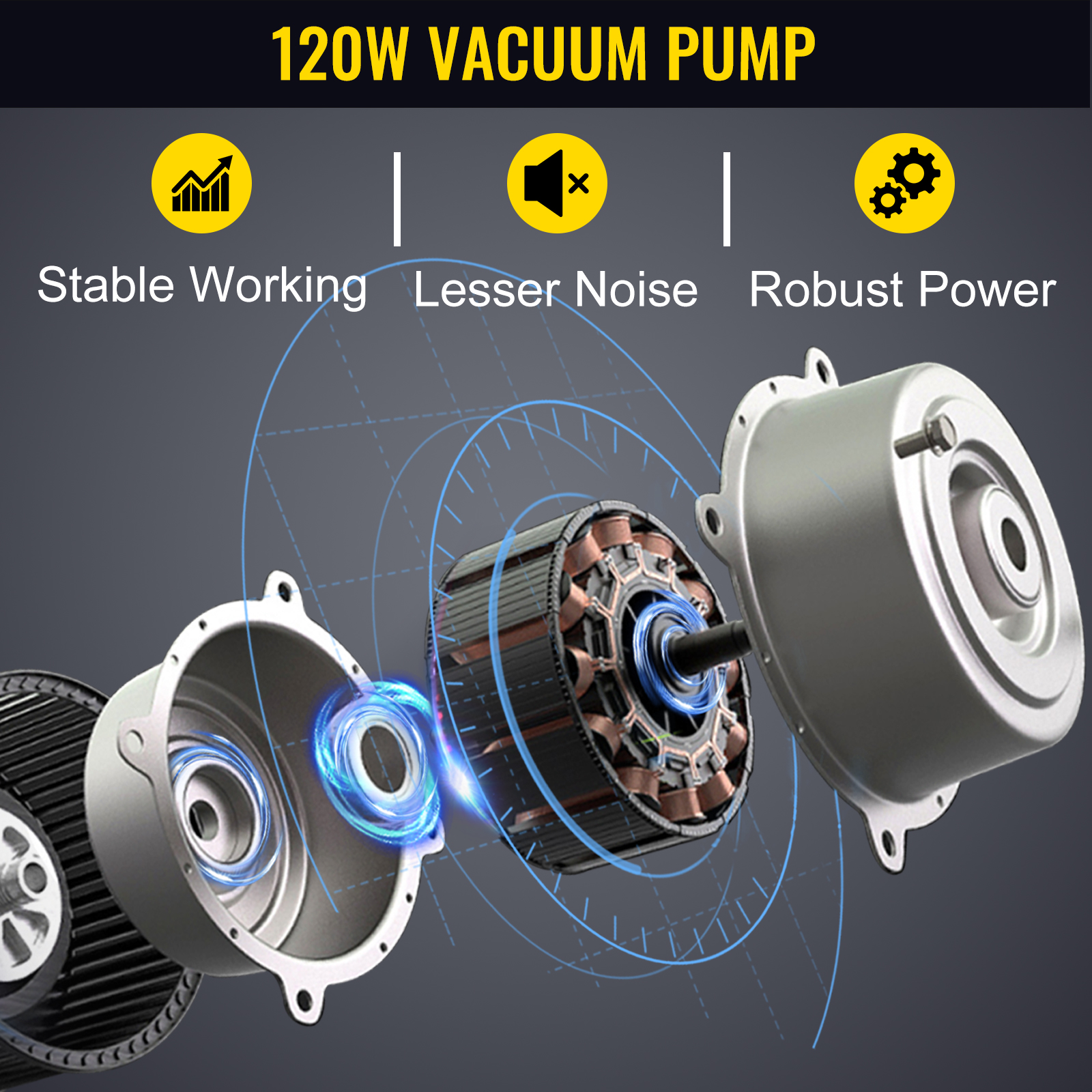 120w vacuum pump with stable working, lesser noise, and robust power for VEVOR chamber vacuum sealer.