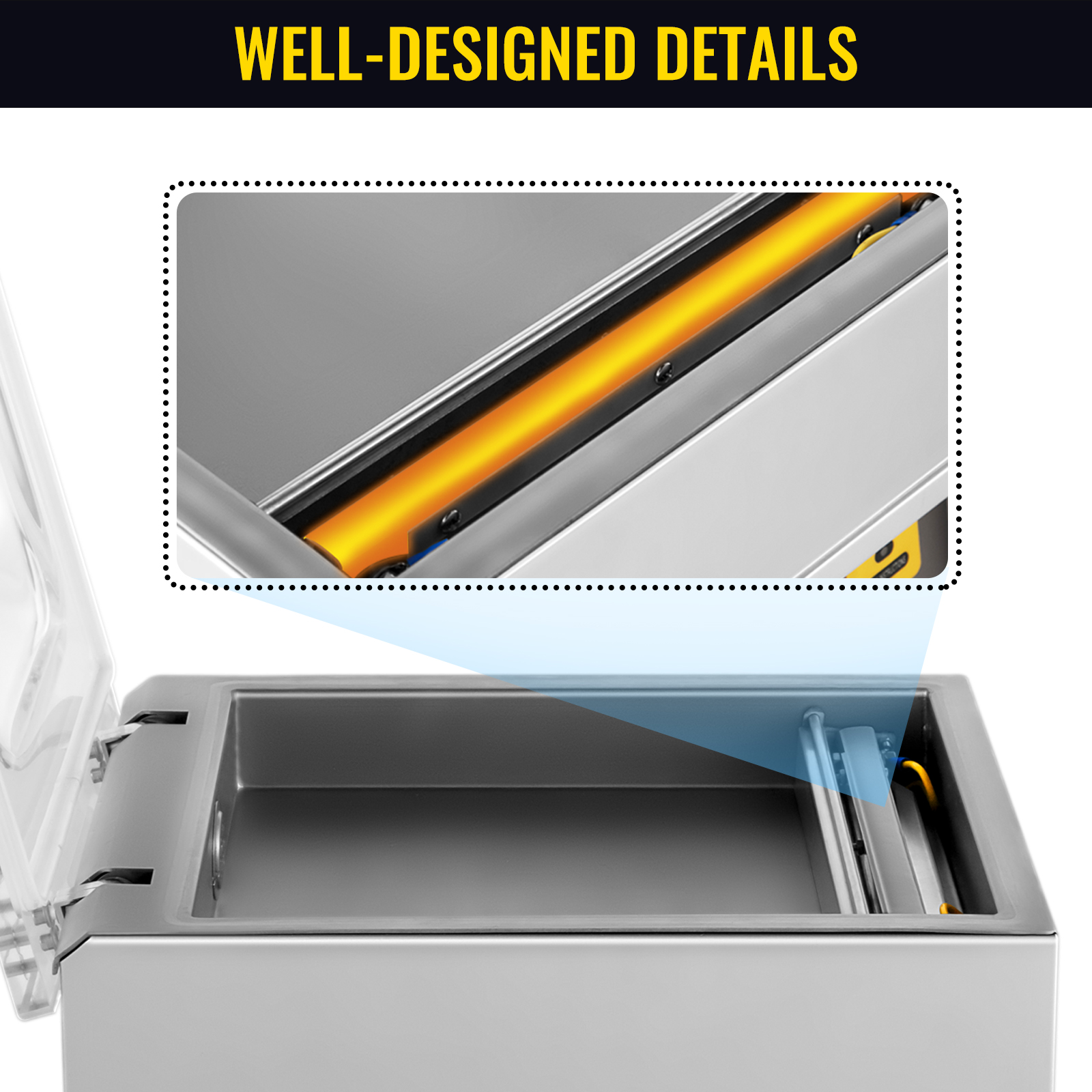 VEVOR chamber vacuum sealer showcasing sealing mechanism and design focus.
