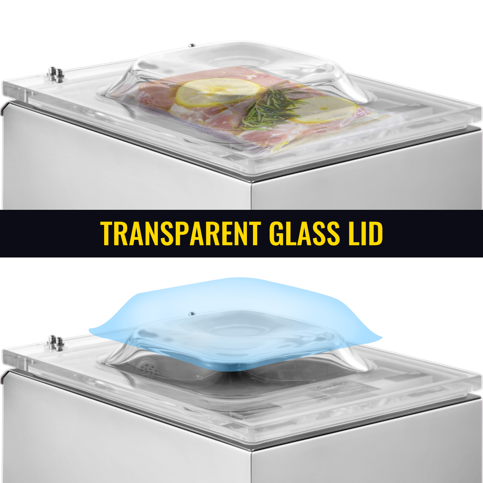 VEVOR chamber vacuum sealer with transparent glass lid for optimal visibility.