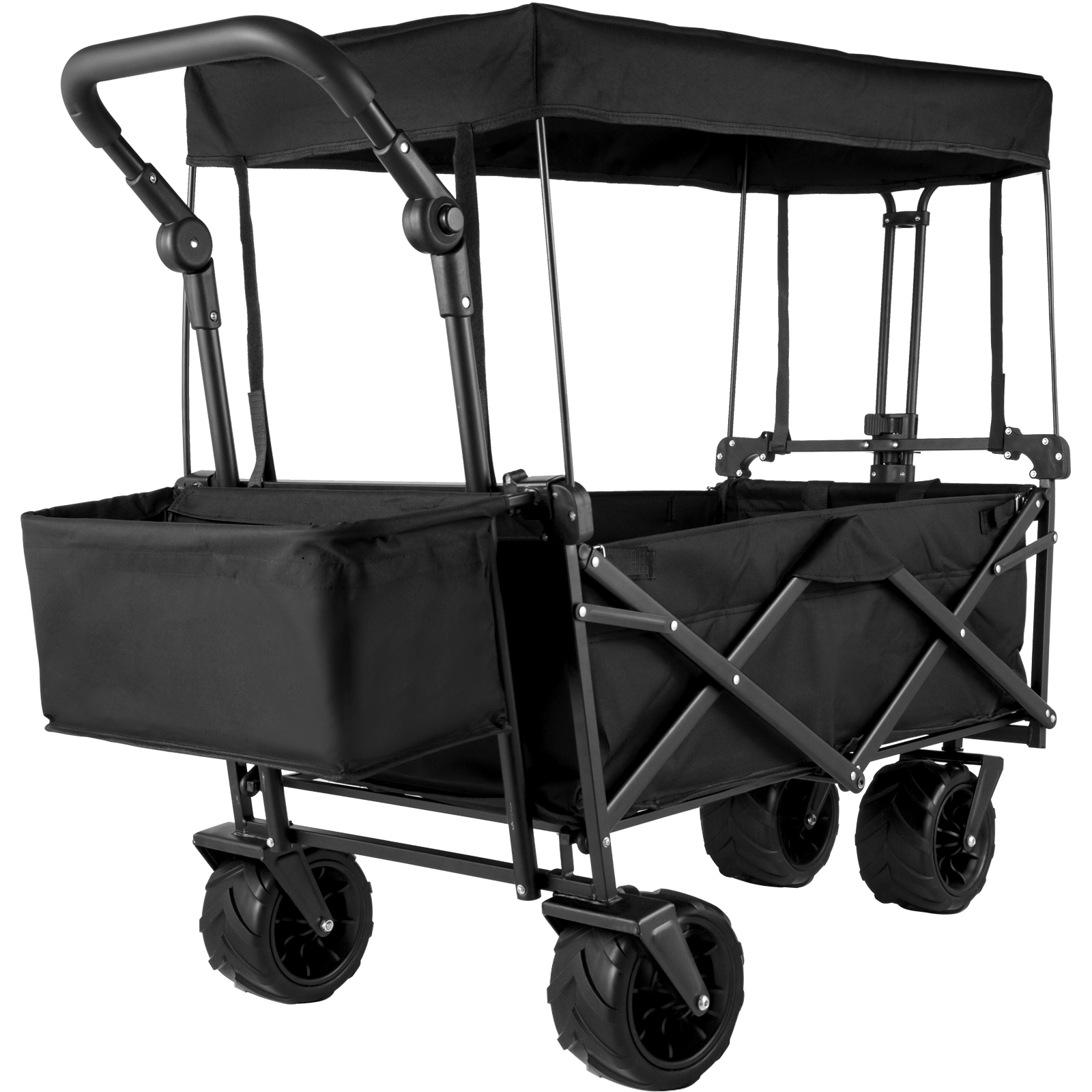 black VEVOR collapsible garden cart with sturdy frame and large wheels.