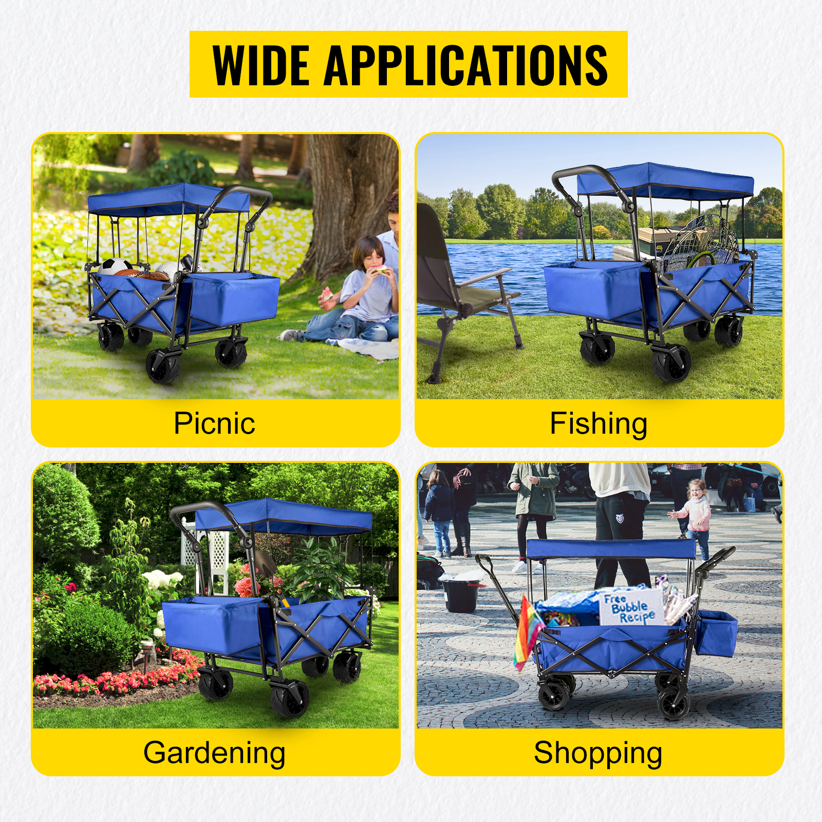 VEVOR collapsible garden cart for picnics, fishing, gardening, and shopping.