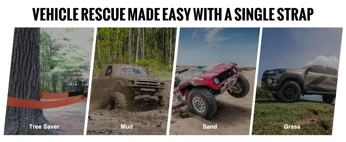 VEVOR tow strap recovery kit for vehicle rescue in mud, sand, grass, and tree saver use.