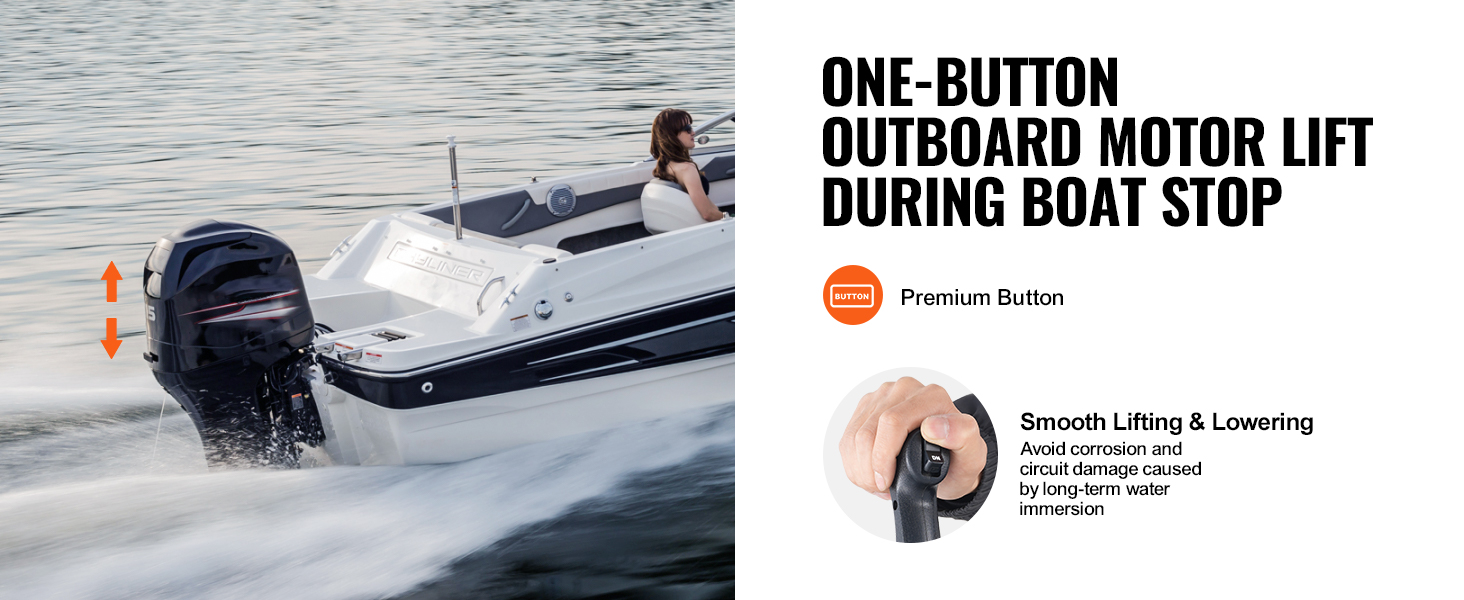 VEVOR boat throttle control enables easy one-button outboard motor lift for convenience and protection.