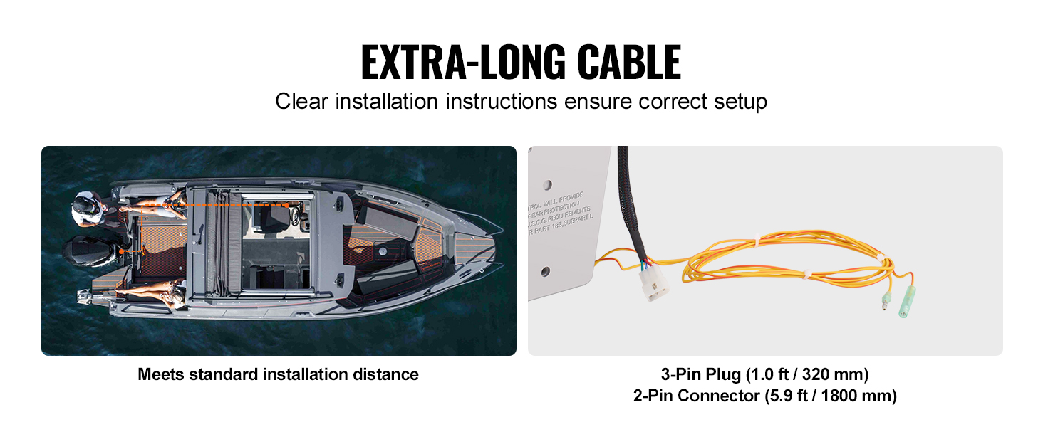 VEVOR boat throttle control with extra-long cable and comprehensive installation instructions.